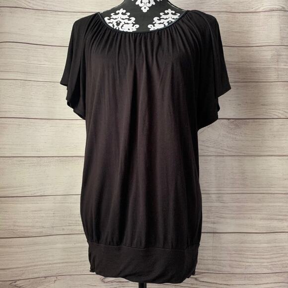 Arden B Black Blouse Short Sleeves Flowy Flattering Fit Slight Ruching Size sS - Picture 1 of 6